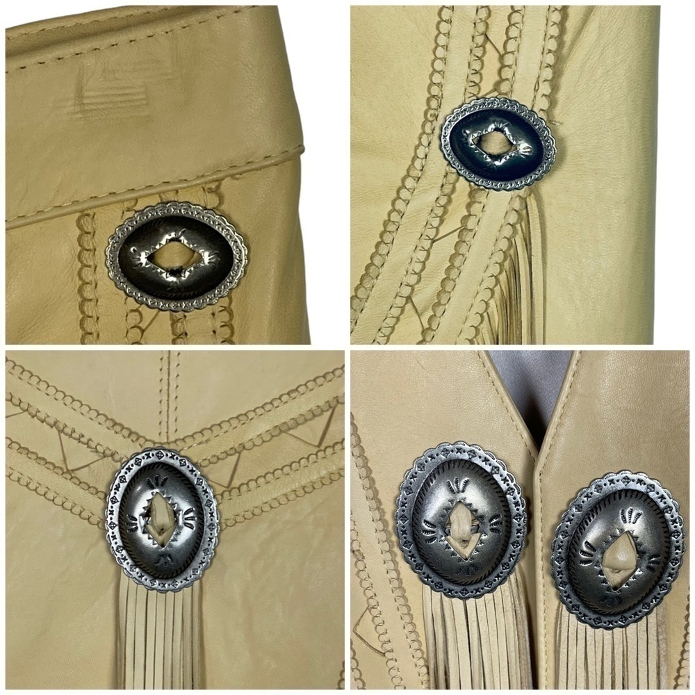 VINTAGE CONTINENTAL LEATHER SOUTHWEST BOLERO FRINGE CONCHO LAMB JACKET SKIRT SET - Picture 15 of 16